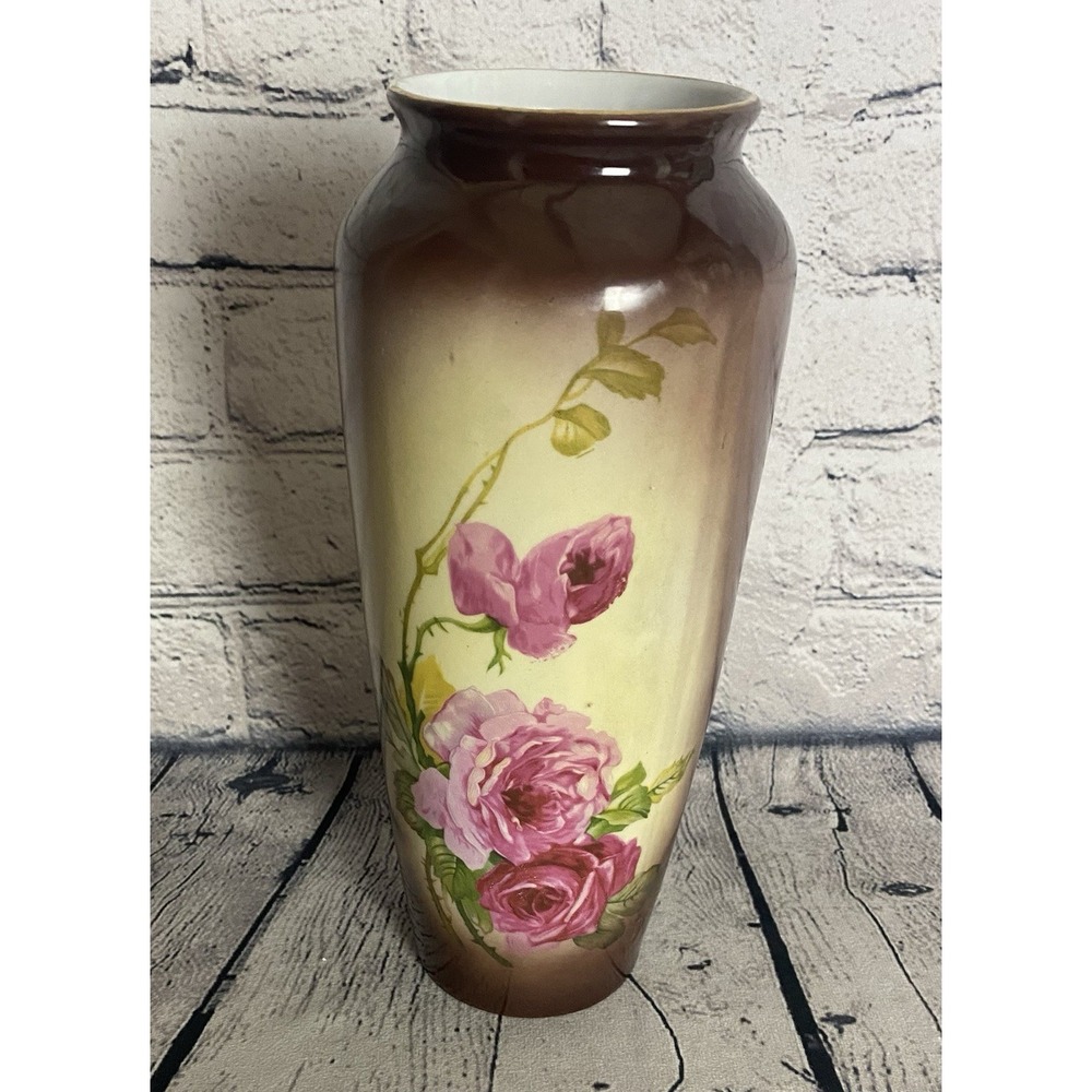 Hand Painted Floral Silesia Porcelain Vase 10" CT Altwasser c.1900‎ Cottage Core